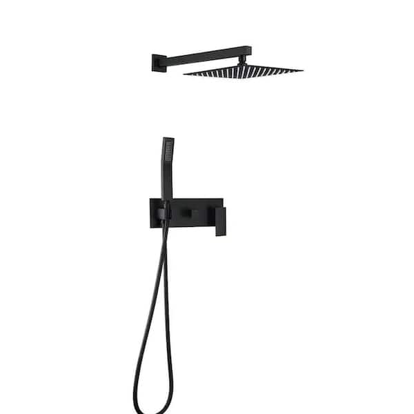 Unbranded Wall Mounted Single Handle 10 in. 2-Spray Shower Faucet 2.5 GPM Shower Set Faucet with Drip Free in. Matte Black
