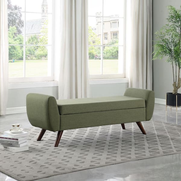 Homepop Olive Green Woven 60 in. Bedroom Bench Backless with Storage and Wood Legs