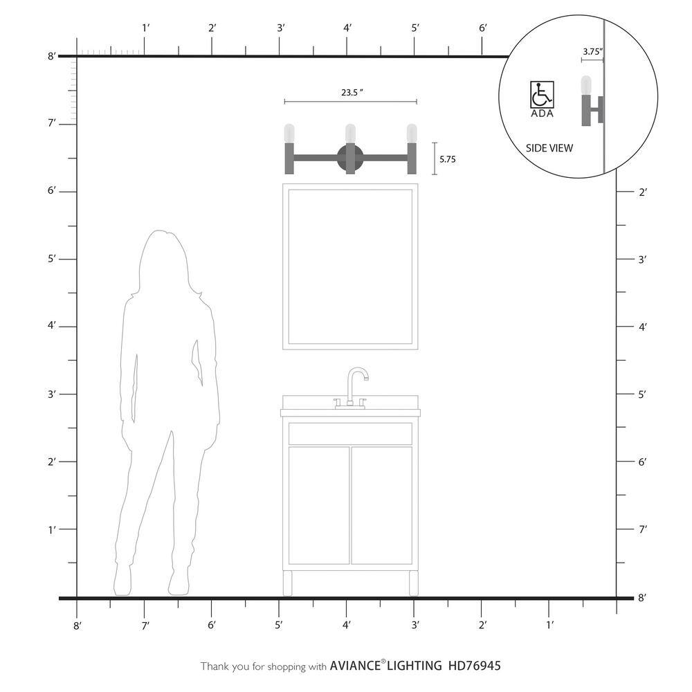 Polished Brass 3-Light Vanity with Steel Frame
