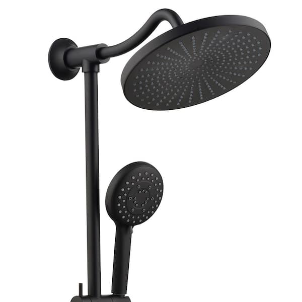4-Spray Patterns Dual Shower Head Wall Mounted Fixed andHandheld Shower Head 1.8 GPM in Black