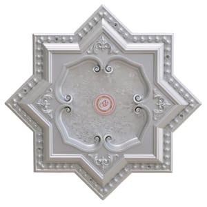 24 in. x 2 in. x 24 in. Silver 8 Pointed Star Chandelier Polysterene Ceiling Medallion Moulding