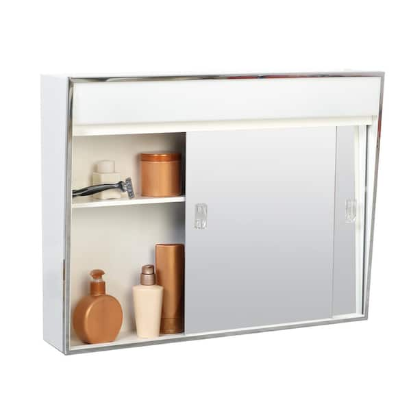 Zenith 24.38 in. x 19.5 in. Lighted Sliding Door Surface-Mount Medicine Cabinet in Chrome