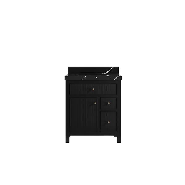 Willow Collections Sonoma 30 in. Single Sink Freestanding Black Bath Vanity with Calacatta Black Quartz Top Unassembled