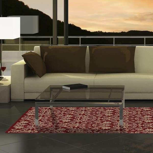 Jewel Damask Red 3 ft. x 4 ft. Area Rug