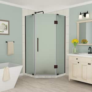 Merrick 40 in. to 40.5 in. x 72 in. Frameless Neo-Angle Hinged Shower Enclosure with Frosted Glass in Bronze