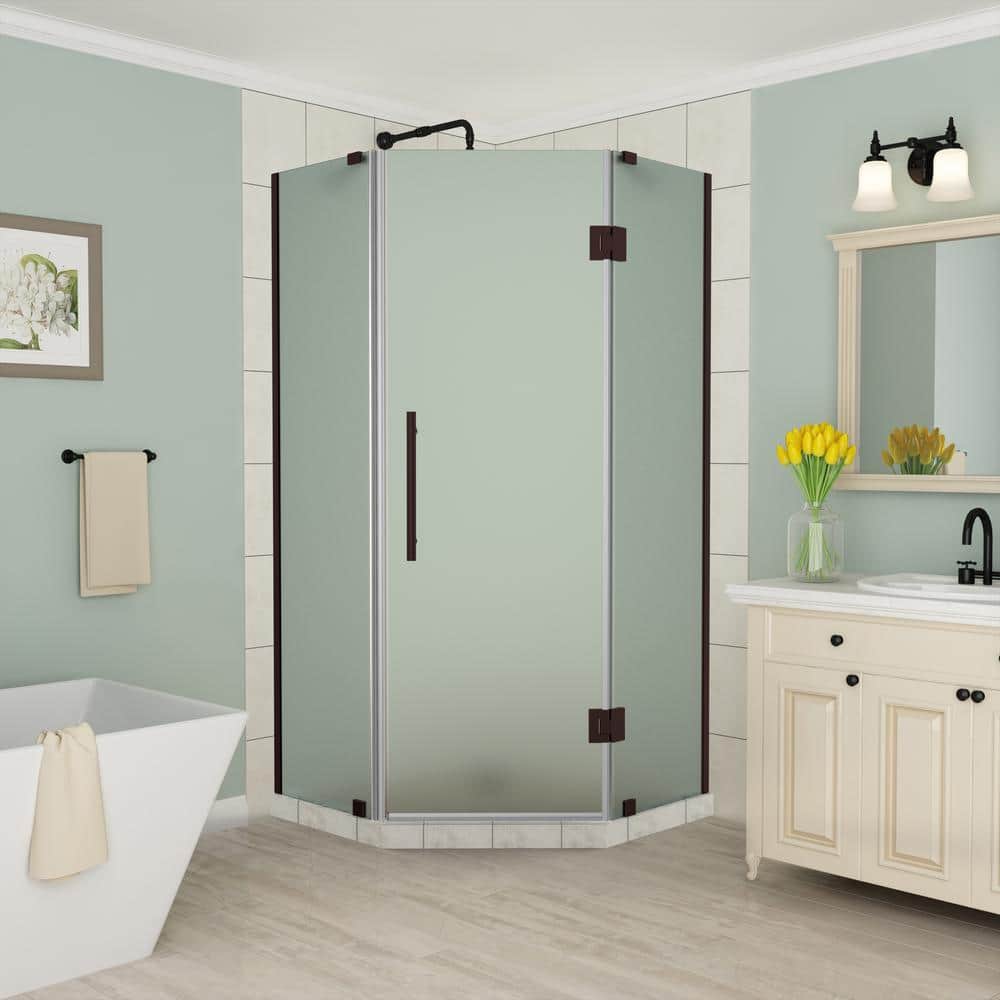 Merrick 42 in. to 42.5 in. x 72 in. Frameless Neo-Angle Hinged Shower Enclosure with Frosted Glass in Bronze price history on PriceWatchPro