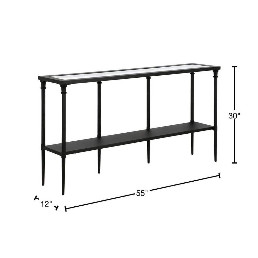 Blackened Bronze 55" Steel and Glass Console Table with Shelf