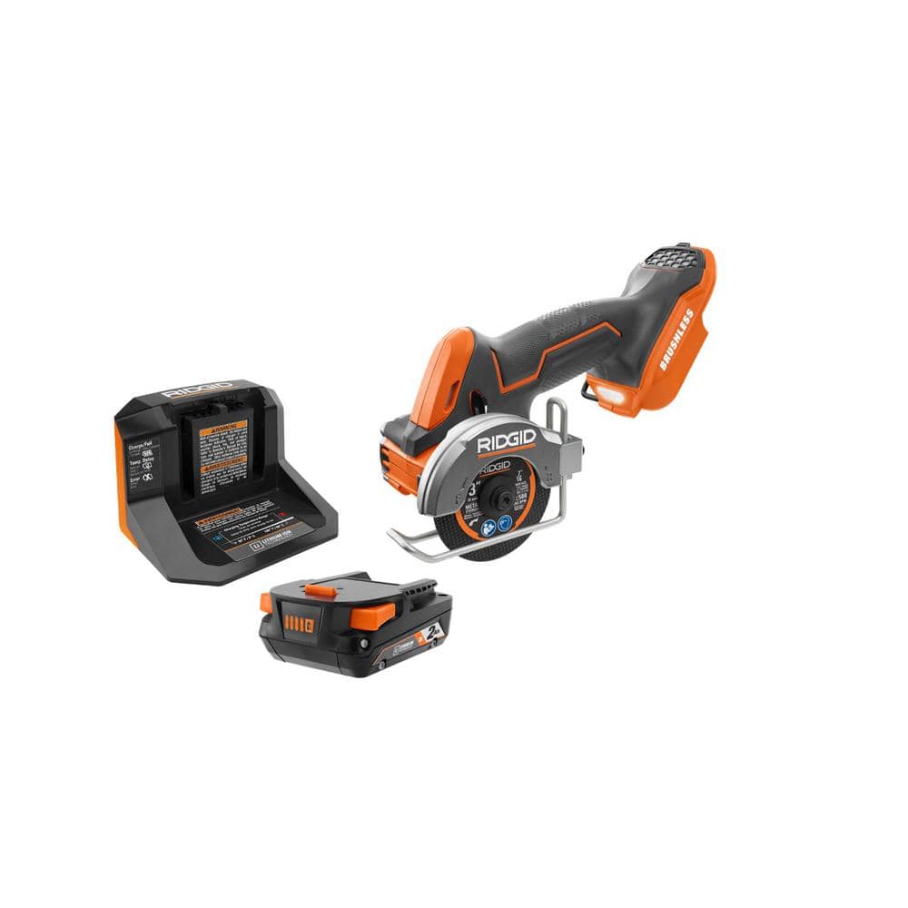 RIDGID 18V SubCompact Brushless Cordless in. Multi-Material Saw Kit with  (3) Cutting Wheels, 2.0 Ah Battery, and 18V Charger R87547KN The Home  Depot