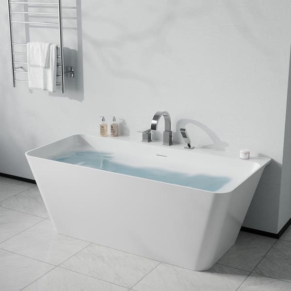 Vault Series 67 in. x 32 in. Flat Bottom Acrylic Freestanding Soaking Bathtub with Center Drain, Chrome Faucet