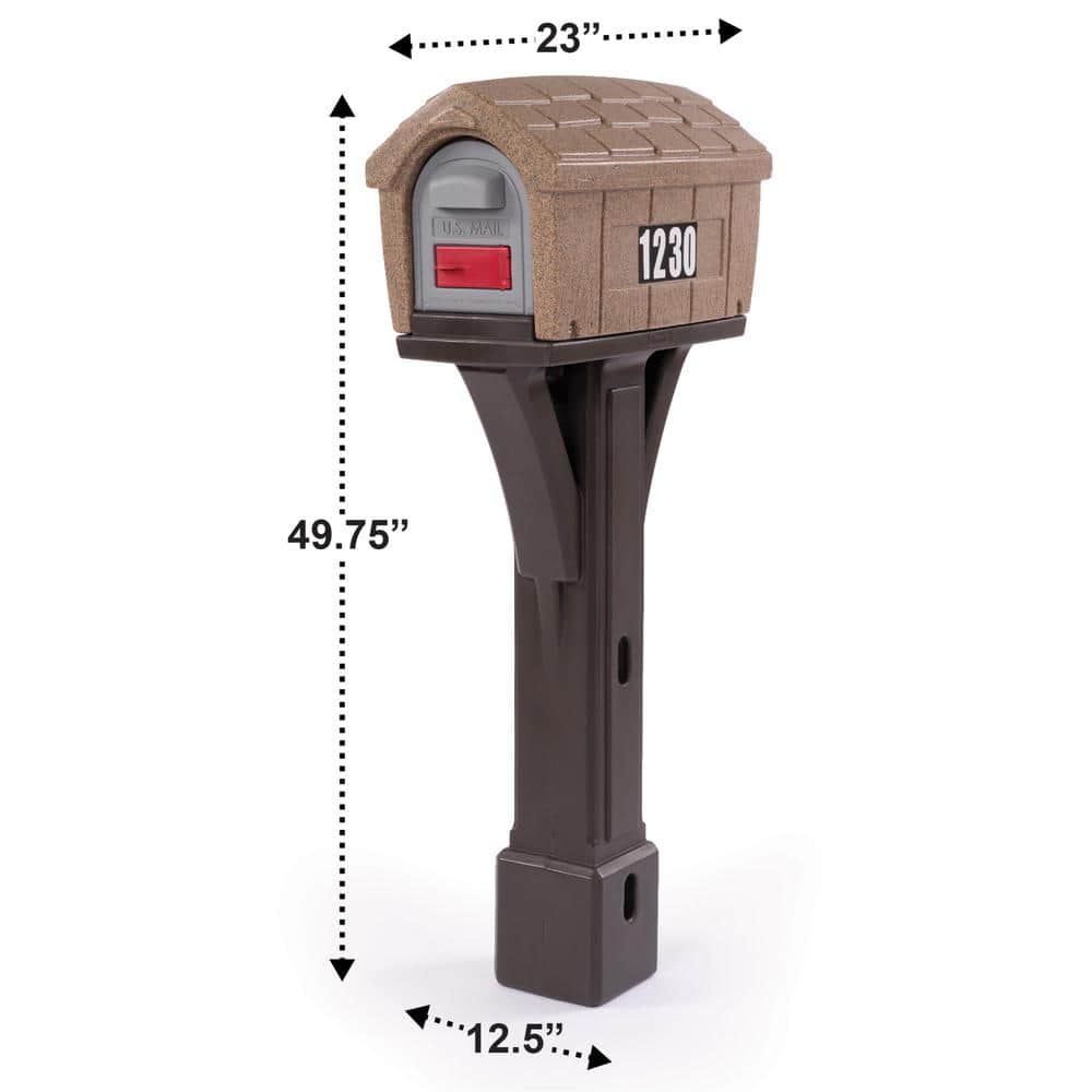 Classic Brown Plastic Post Mount Mailbox with Dual Access