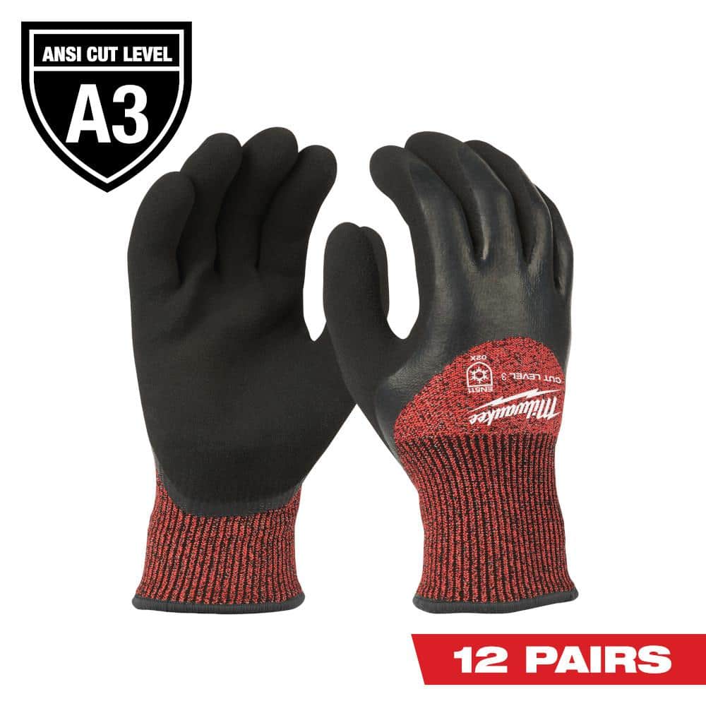 Milwaukee Medium Red Latex Level Cut Resistant Insulated Winter Dipped Work  Gloves (12-Pack) 48-22-8921B The Home Depot