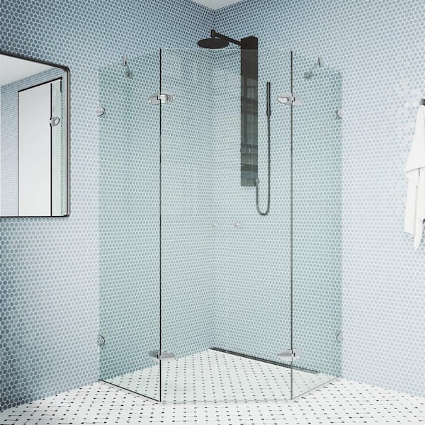 VIGO Gemini 45 in. L x 45 in. W x 73 in. H Frameless Pivot Neo-angle Shower  Enclosure in Chrome with 3/8 in. Clear Glass VG6063CHCL47 The Home Depot