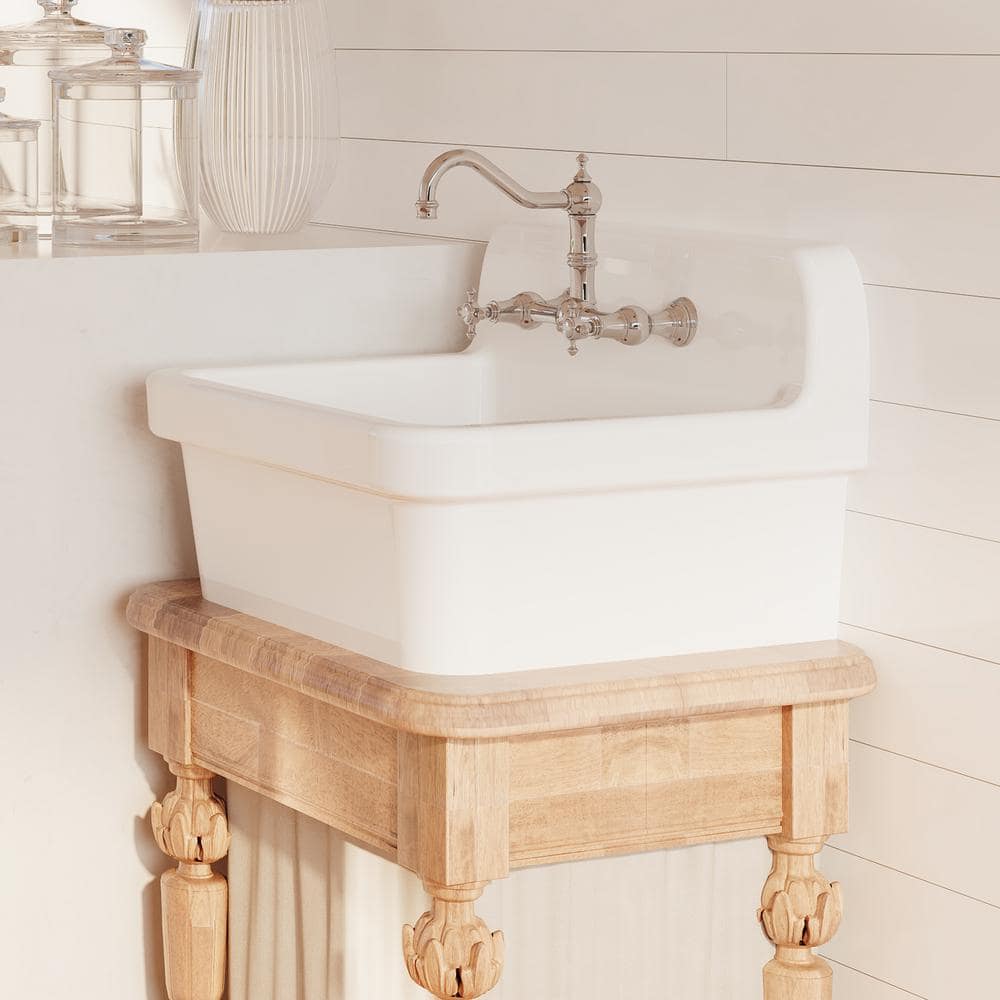 Mason 24-inch White Ceramic Farmhouse Wall Mount Utility Sink