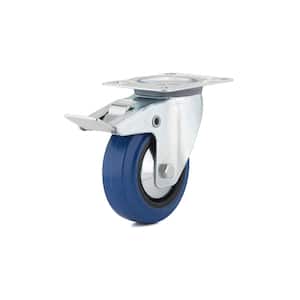 3-15/16 in. (100 mm) Blue Double-Lock Brake Swivel Plate Caster with 132 lb. Load Rating