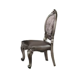 Versailles Side Chair (Set-2) in Silver PU and Antique Platinum