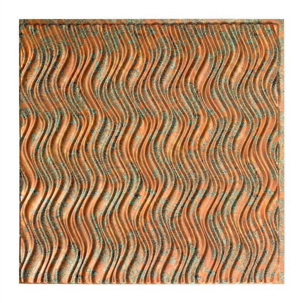 Fasade Current Vertical - 2 ft. x 2 ft. Vinyl Glue-Up Ceiling Tile in Copper Fantasy