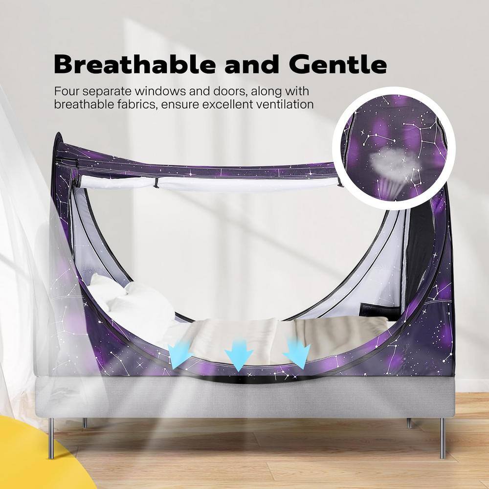 Dark Purple Polyester Pop-Up Privacy Bed Canopy Twin Size