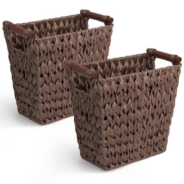 Unbranded Brown 13 in. x 12.5 in. Polypropylene Decorative Basket Set of 2 with Handles