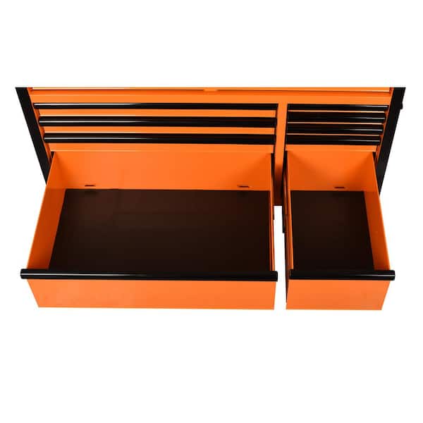 46 in. W x 24.5 in. D 9-Drawer Tool Chest Mobile Workbench with Solid Wood Top in Orange