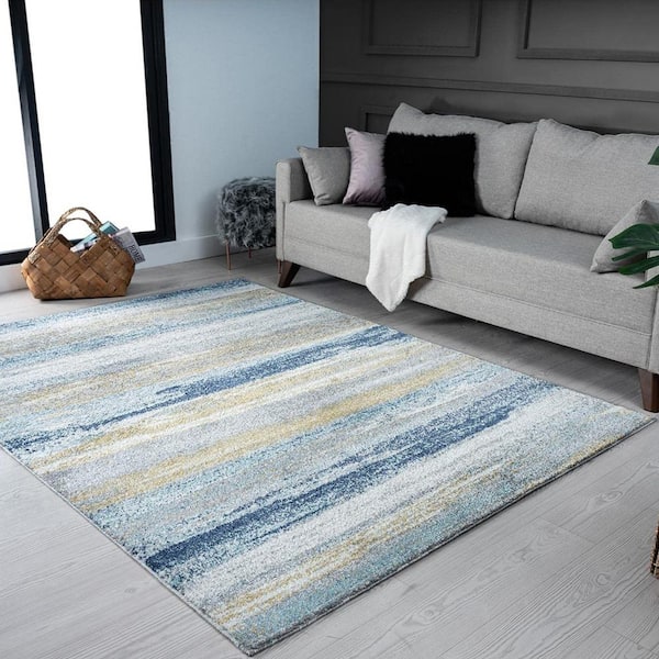 Yellow 5 ft. x 7 ft. Modern Abstract Polypropylene Indoor/Outdoor Area Rug