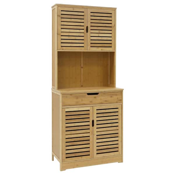 VEIKOUS Natural Bamboo Wood Color Kitchen-Pantry Cabinet Storage Hutch with Large Storage Space