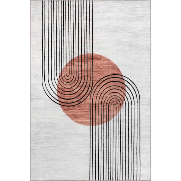 Martine Burnt Orange 10 ft. x 13 ft. Abstract Sun Machine Washable Area Rug