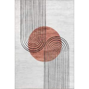 Martine Abstract Sun Machine Washable Dusty White 9 ft. x 12 ft. Modern Area Rug
