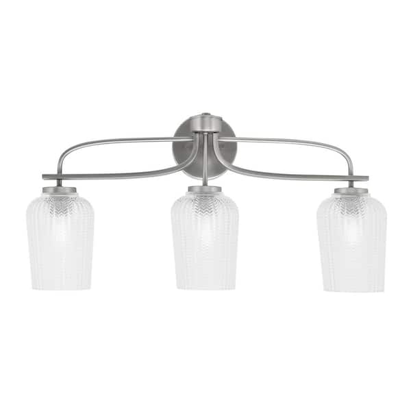 Unbranded Olympia 26.25 in. 3-Light Graphite Vanity Light Clear Textured Glass Shade
