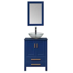 24 in. W x 19 in. D x 38 in. H Single Sink Bath Vanity in Blue with Blue Solide Surface Top and Mirror