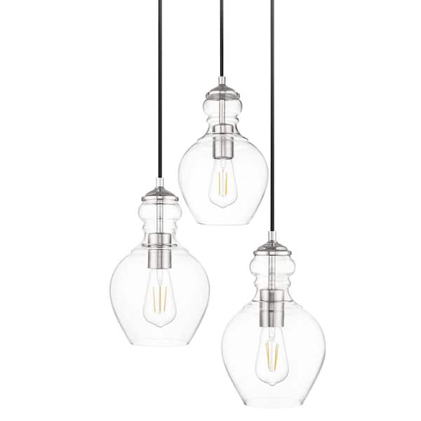 Home Decorators Collection Bakerston 3-Light Polished Nickel Hanging Pendant with Clear Glass Shades