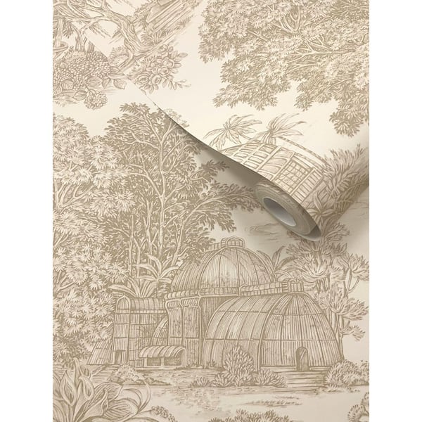 Cream Timeless Garden Toile Wallpaper Print Non-Woven Non-Pasted Textured Wallpaper 57 sq. ft.