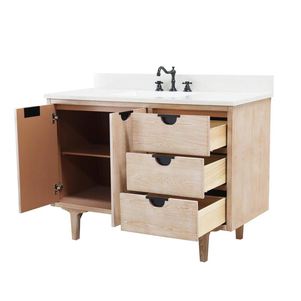 Weathered Neutral Single Sink Vanity with Engineered Quartz Top
