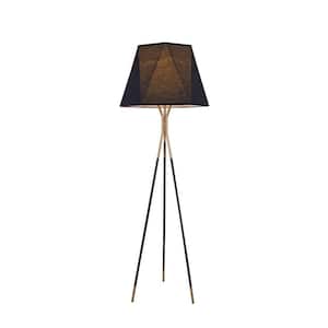 Brooke 65 in. 1-Light Black and Gold Indoor Floor Lamp with Light Kit