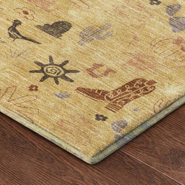 Mayfield Premium Machine Washable Abstract AMF2562 Gold 2 ft. x 3 ft. Accent Rug