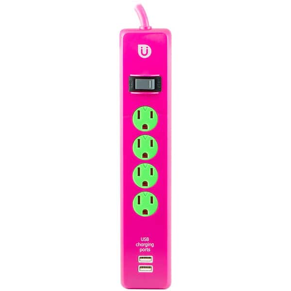 Uber 4 ft. 4-Outlet and 2 2.1 Amp USB Port Power Strip, Pink