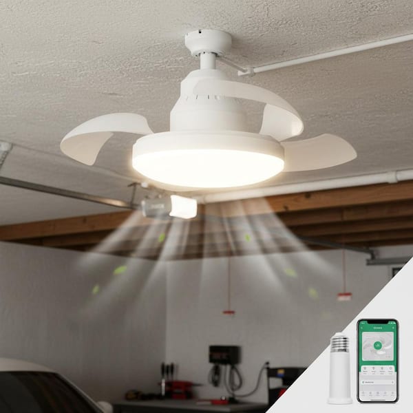 16 in. White Round Bladeless Flush Mount Ceiling Fan with Light, Smart APP and Remote Control for Bedroom