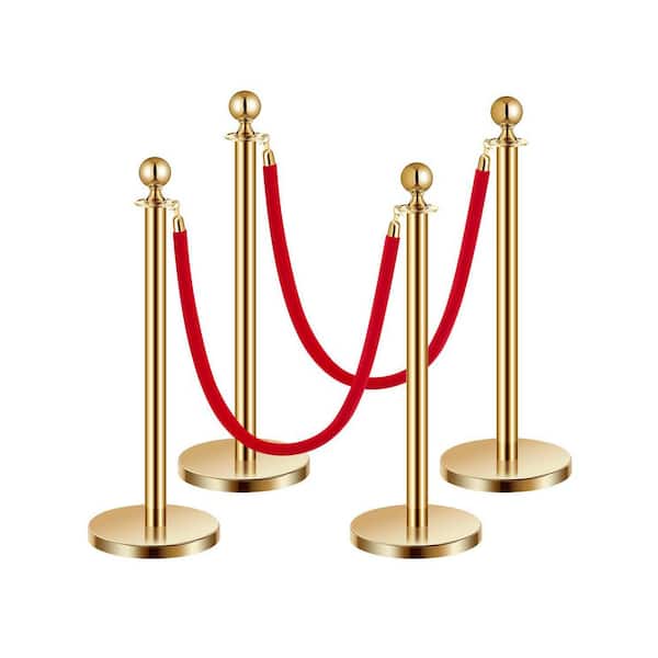 VEVOR Stanchions and Velvet Ropes 4 Pcs, Hollow Base with Stainless Steel Post, 2 Red Velvet Ropes and Posts