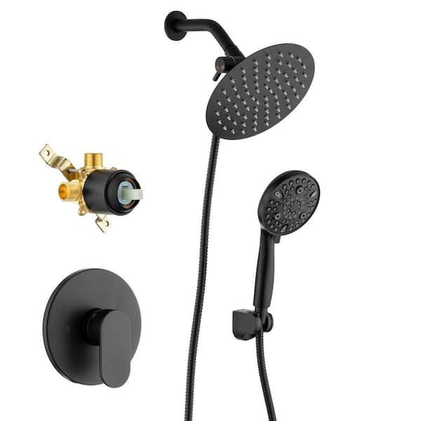 Single-Handle 3-Spray 2.2 GPM 8 in. Shower Head Round High Pressure Shower Faucet in Matte Black (Valve Included)