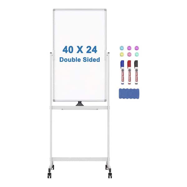 Double Sided Mobile Magnetic Dry Erase Whiteboard with Wheels, Flip Lock, Smooth Writing, Home Office Classroom