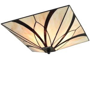 13.98 in. 3-Light Fixture Beige Finish Modern Flush Mount with Stained Glass Shade 1-Pack