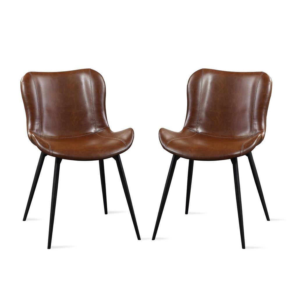 Flores Brown Faux Leather And Linen Accent Chair (2-Pack)-DE00626 - The ...