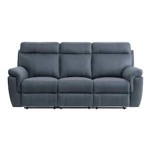 Cassville 84.5 in. W Straight Arm Microfiber Rectangle Manual Reclining Sofa with Center Drop-Down Cup Holders in Blue