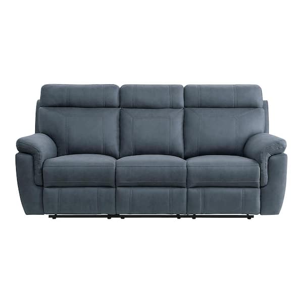 Unbranded Cassville 84.5 in. W Straight Arm Microfiber Rectangle Manual Reclining Sofa with Center Drop-Down Cup Holders in Blue