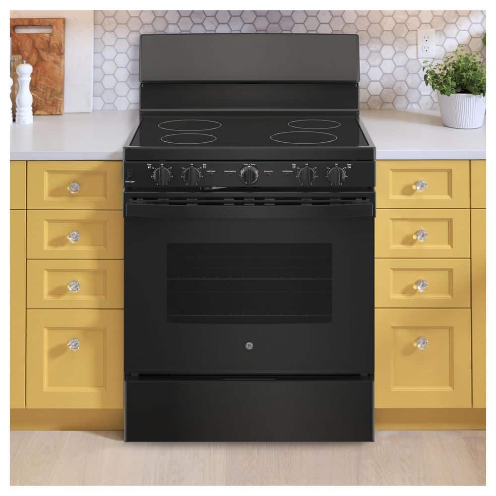 Black 30" Free-Standing Electric Range with Self-Cleaning Oven
