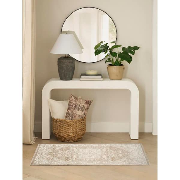 Dekor Taupe Ivory 2 ft. x 4 ft. Center medallion Traditional Area Rug