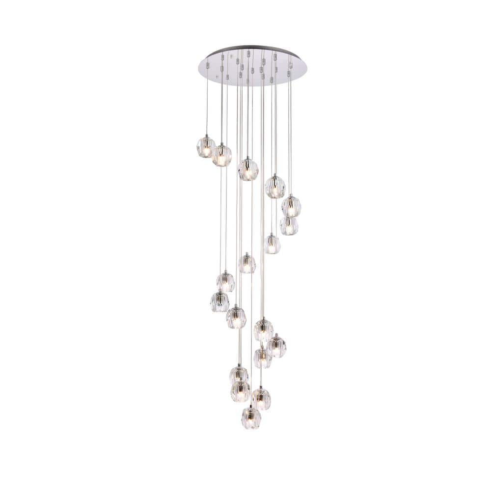 Timeless Home 19.7 in. L x 19.7 in. W x 3.7 in. H 18-Light Chrome with Clear Crystal Modern Pendant