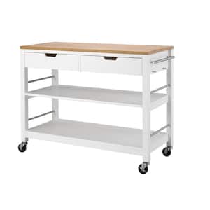 48 in. White Bamboo Kitchen Island with Drawers
