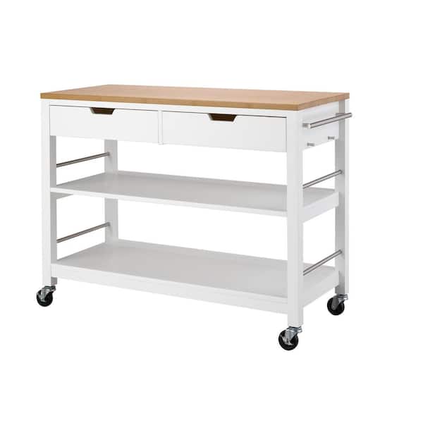 TRINITY 48 in. White Bamboo Kitchen Island with Drawers