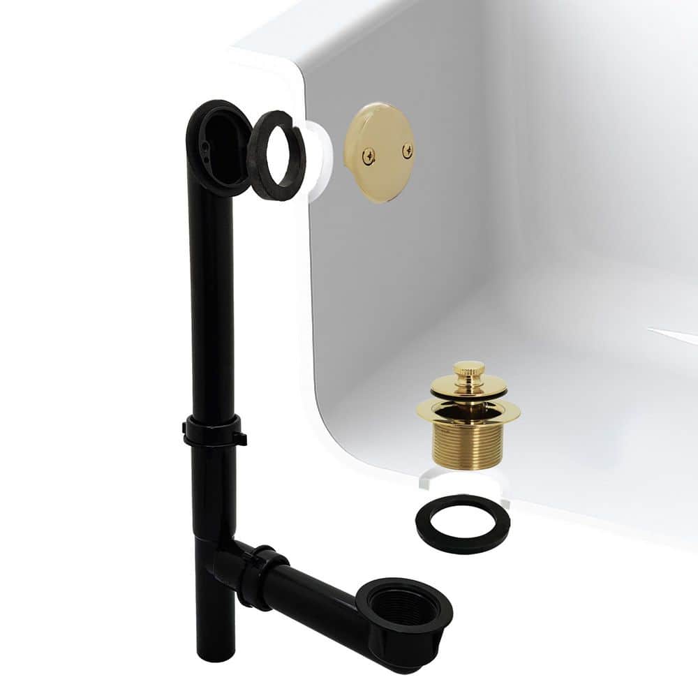 Black 1-1/2 in. Tubular Pull and Drain Bath Waste Drain Kit with 2-Hole Overflow Faceplate in Polished Brass price history on PriceWatchPro