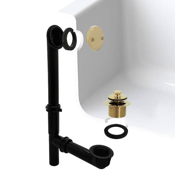 Westbrass Black 1-1/2 in. Tubular Pull and Drain Bath Waste Drain Kit with 2-Hole Overflow Faceplate in Polished Brass